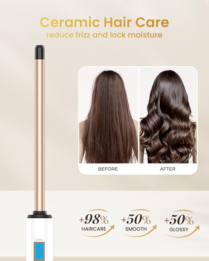 Small Curling Wand 3/8 Inch, Thin Curling Wand for Short Hair, 9mm Ceramic Long Barrel with Adjustable Temperature