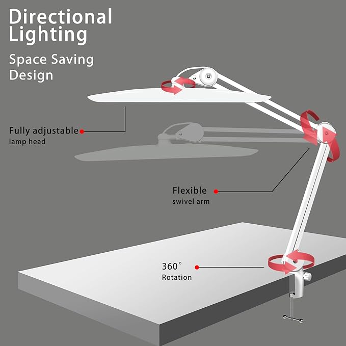 3500 Lumen Led Desk Lamp, 38W Nail Tech Table Lamp Adjustable High Light Dimmable Task Lamp for Home Office Beauty Salon Workbench, Shadowless Lighting - Luxury White (Universal Manicure Table Clamp)