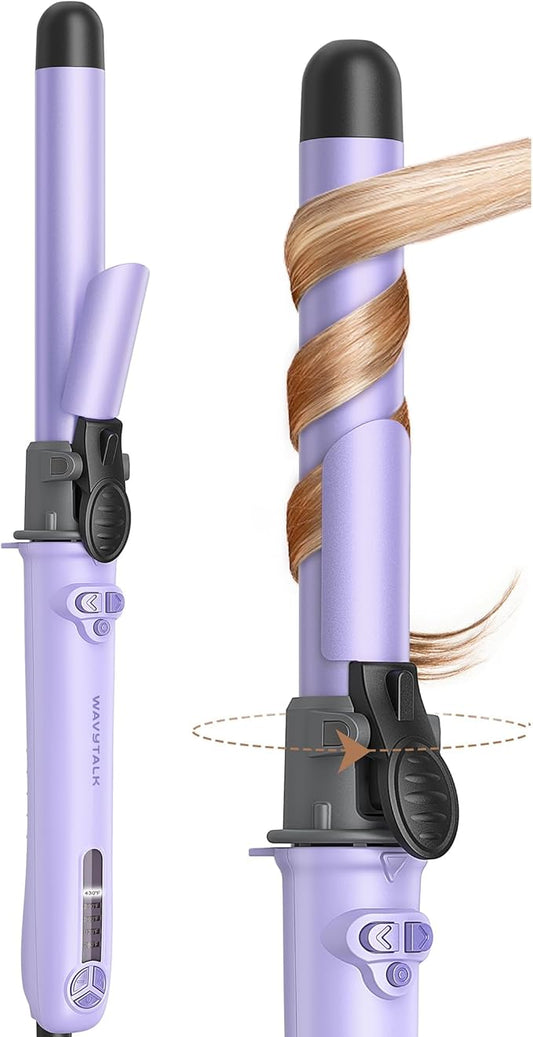 Wavytalk 1 Inch Rotating Curling Iron, Curl Cycle, Automatic Curling Wand for Long Hair, Get Effortless Beach Waves with Self Spinning Barrel up to 430°F with Home Button, Dual Voltage, Purple