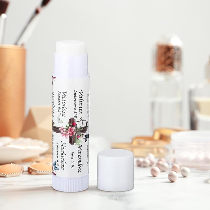 50 Pcs Christmas Christian Lip Balm Bulk Bible Verses Lip Balm Scripture Christian Gifts for Women Faith Religious Church Party Favor Inspirational Gift for Coworker Staff Employee(Rose)