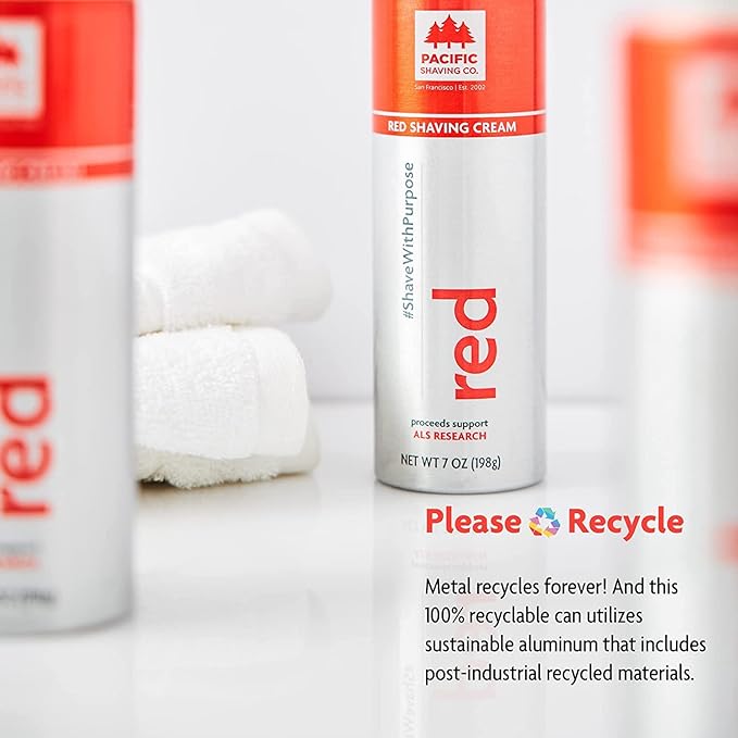 Pacific Shaving Company Red Shaving Cream - Foaming Colorful Shaving Cream - Hydrating, Redness Reducing + Irritation Free Shave Cream (7 Oz)