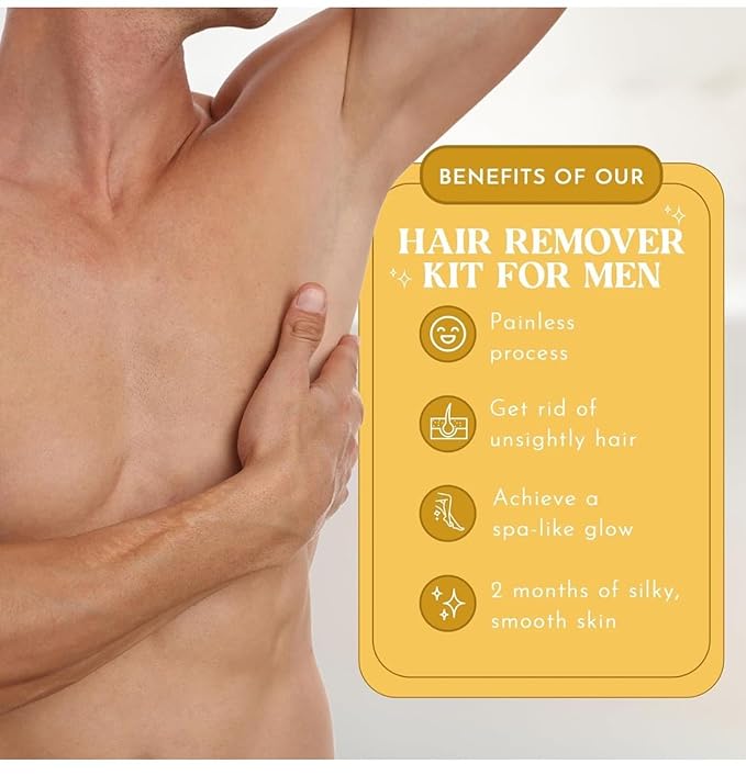 MOOM for Men Organic Hair Removal Kit, 12 oz Sugar Wax with 48 Reusable Fabric Strips, Natural Ingredients