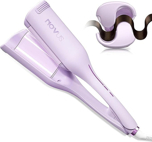 NOVUS Curling Iron Hair Crimper Waver - 1.4 Inch Anti-Scald Waves Curling Wand, Ionic Deep Waver Hair Curler Tool with Ceramic 2 Barrel for All Hair Types, Auto Shutdown Protection