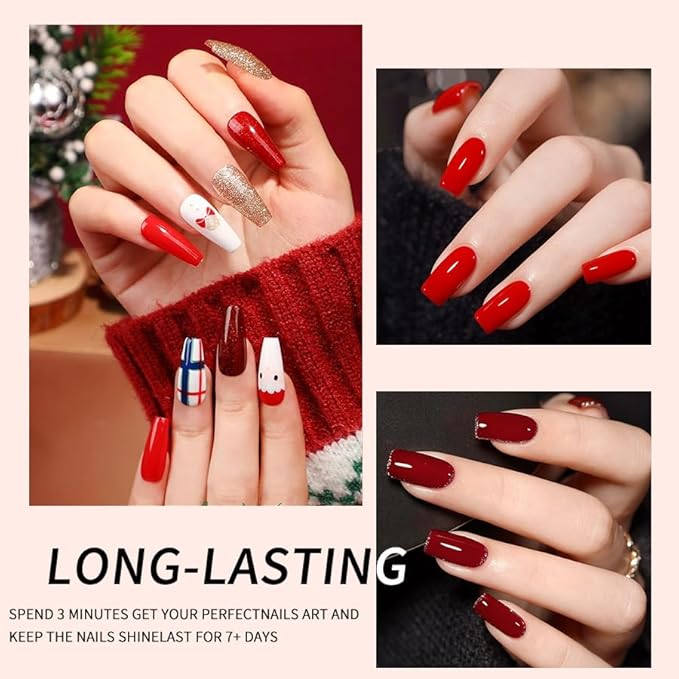 JR 9pcs 15ml Deep Red Burgundy Christmas Gel Polish Set Crimson Soak Off Polish Dark Cherry Gel Polish For Nail Salon Gift Red