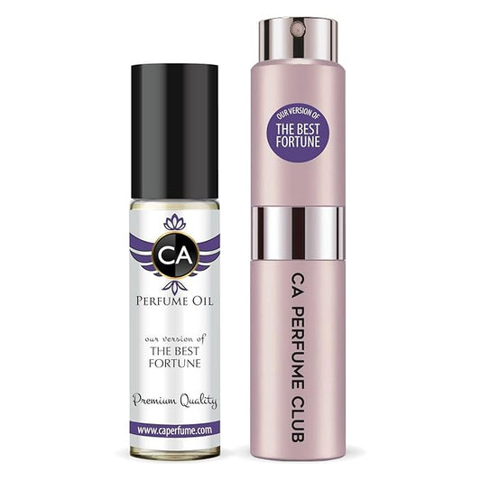 CA Perfume Duo Impression of The Best Fortune For Women Perfume Layering Set Long Lasting Travel Size EDP + Body Oil Roll-On Bottle 0.27 Fl Oz+0.33 Fl Oz