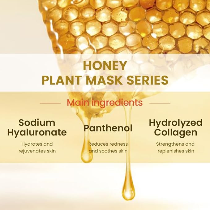 Kaely 6 Pack Honey Face Masks for Kids, Kids Face Mask Spa Day Kit Supplies, Spa Party Favors for Teens Girls Women, Sheet Facial Mask Skincare Gifts Set, Hydrating Nourish for All Skin Types, 07
