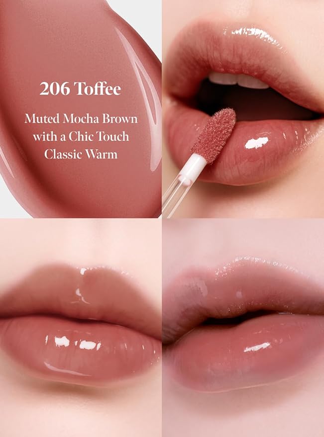 Dew Drop Tint #206 Toffee 4.5g, Glossy, Lightweight Lip Stain, Glass-Like, High Shine, Moisturizing Lip Oil, Long Lasting Color, Hydrating Gloss, Dewy Finish, Korean Beauty Makeup