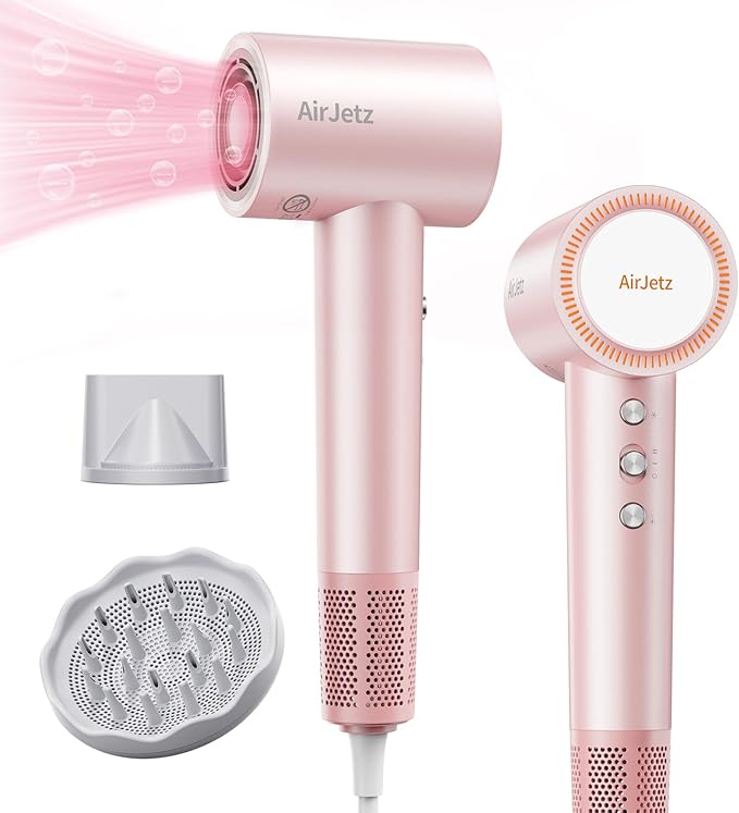 Hair Dryer, 160,000 RPM High-Speed Ionic Blow Dryer for Fast Drying, Professional Lightweight Hairdryer with Diffuser, Magnetic Nozzle, 4 Temps & 2 Speeds, Low Noise for Travel & Home - Pink
