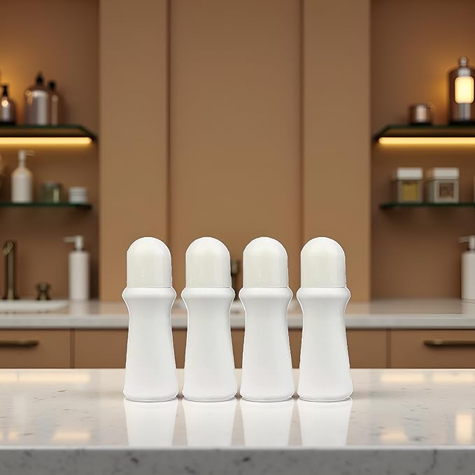 4 Pcs White 75ml Empty Refillable Roller Bottle Plastic Roll On Bottles Reusable Rollerball Bottles DIY Deodorant Containers with Roller Ball，Refillable Containers，Refillable Cosmetic Roller Bottles