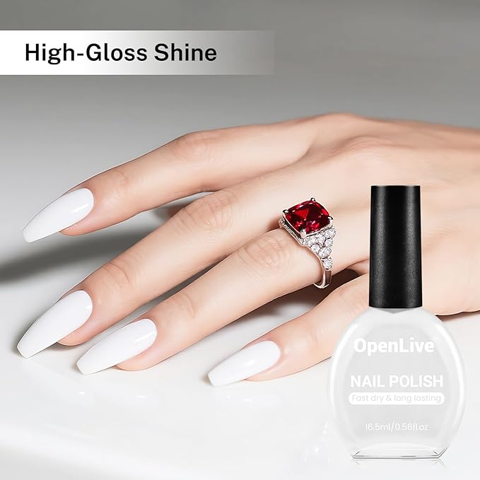 16.5ml White Nail Polish Large Volume Quick Drying Nail Polish, Fast Drying and Long Lasting Color Nail Art DIY Home Manicure Gift for Women