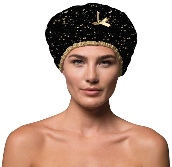 Reusable Shower & Bath Cap & Lined, Oversized Waterproof Shower Caps Large Designed for all Hair Lengths with PEVA Lining & Elastic Band Stretch Hem Hair Hat - Fashionista Starry Nights