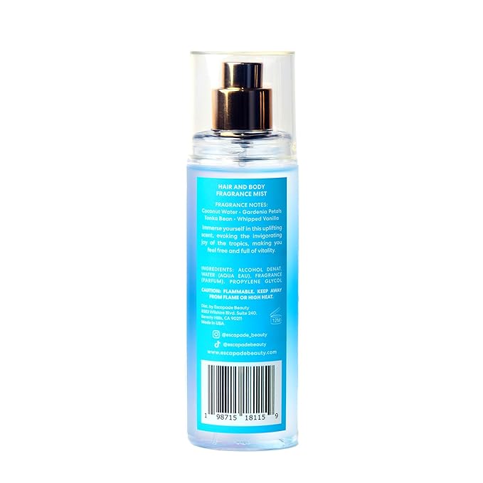 Escapade Beauty Soak It In Fragrance Body Mist (4.2oz) - Coconut water, Gardenia Petals, Tonka Bean, Whipped Vanilla