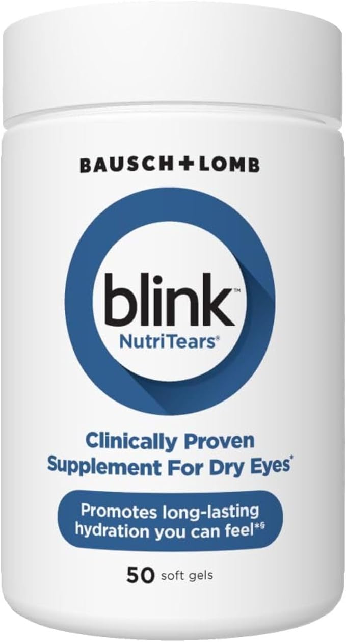 Blink NutriTears Clinically Proven Supplement for Dry Eyes, Eye Care with Lutein & Zeaxanthin and Vitamin D to Hydrate Eyes from Within for Long-Lasting Relief, 50 Softgels