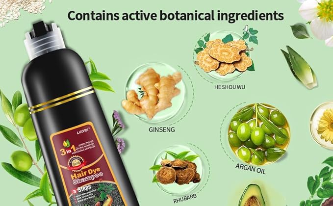 Hair Dye shampoo, Leorx 3 In 1 Brown Color Shampoo Hair Dye For Refresh Hair Instant Herbal Coloring Shampoo For Women&Men - Tintes Para El Cabello Profesional - 16.9 oz