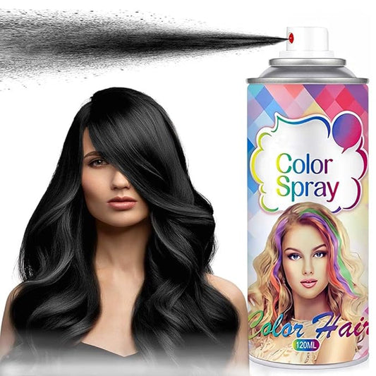 Temporary Hair Color Spray for Women and Kids, One-Time Use Hair Color Wax, Washable Disposable Natural Hair Spray Hair Strong Style for Party, Hollowen, Cosplay (Black, 120ML)