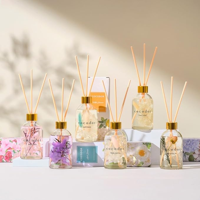 COCODOR Herbarium Reed Diffuser/White Jasmine/6.7oz(200ml)/ Fragrance Scent Essential Oil Stick Diffuser Set for Bedroom Bathroom Home Décor