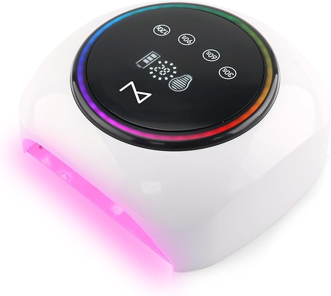 M - HaloLite LED Nail Curing Lamp 98W, 32 LEDs, Wireless Rechargeable with 5200mAh Battery, Fast UV/LED Gel Nail Dryer for Salon & Home Use, Long-Lasting, Portable, Cordless Design (White)
