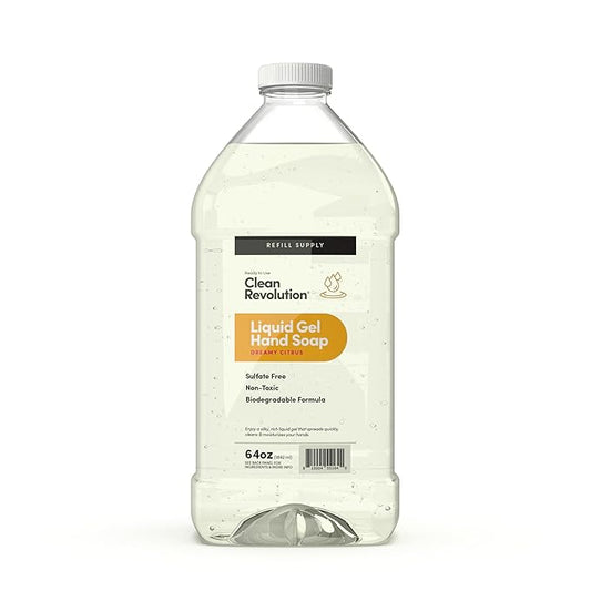 Clean Revolution Liquid Gel Hand Soap, Silky Rich Liquid, Quick Lather, Fast Rinsing, Contains Real Essential Oils (Dreamy Citrus) 64 Fl Oz