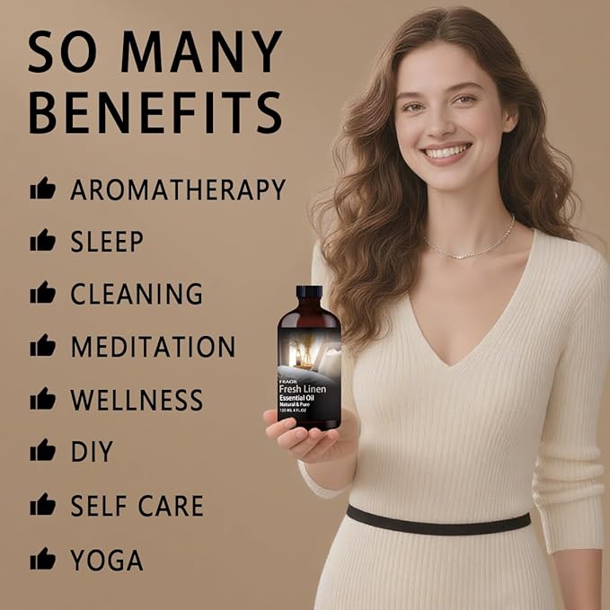 Fresh Linen Essential Oil, Fresh Linen Oil 4 Fl Oz 120ML for Diffuser Humidifier Yoga Cleaning DIY Candle Soap Making Perfume Gift for Women Fragrance Oils