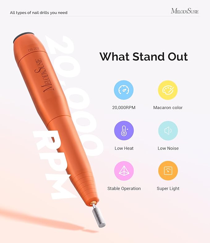 MelodySusie Pen-Shaped Portable USB Nail Drill, PC120I 20000RPM Electric Nail File with Compact Design for All Nail Care, Manicure Polishing, Shaping & Gel Removal at Home for Beginners