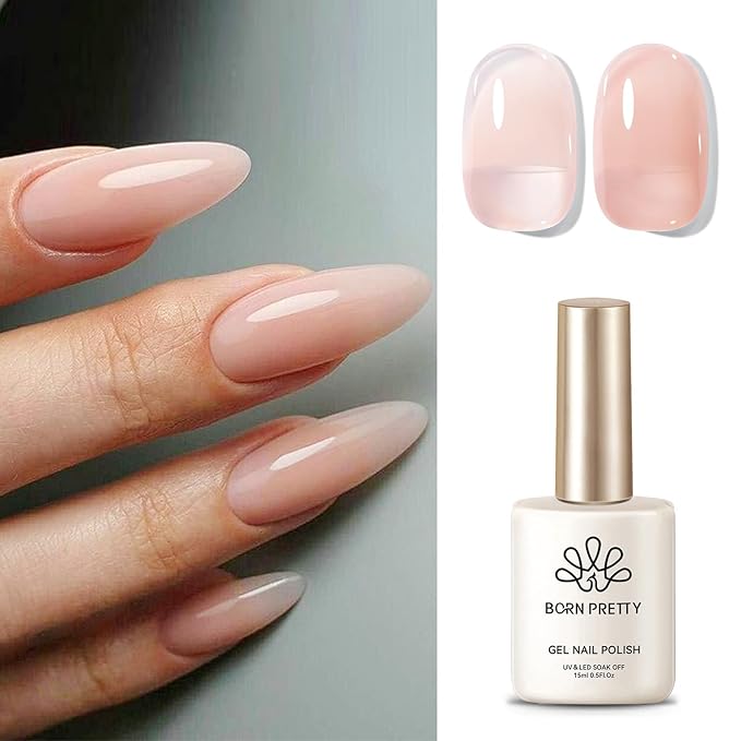 Born Pretty Jelly Gel Nail Polish Jelly Nude Gel Polish Sheer Translucent Skin Stone Natural Soak Off Hema-Free Gel Polish Nail Art DIY 15ML