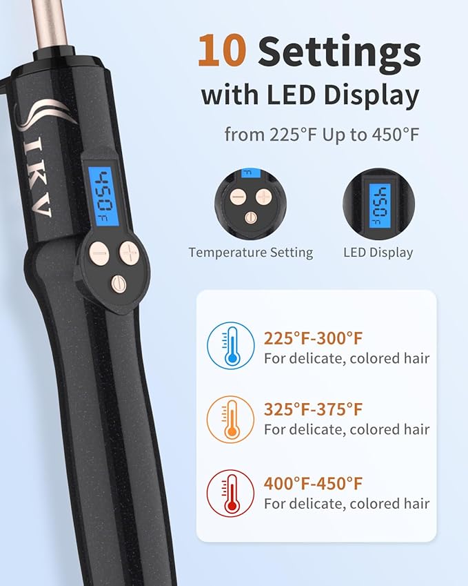 3/8 Inch Small Wand Curling Iron,Long Barrel Hair Curling Wand for Short&Long Hair, Ceramic Thin Curling Iron for Spiral Curls, Dual Voltage|Adjustable Temp