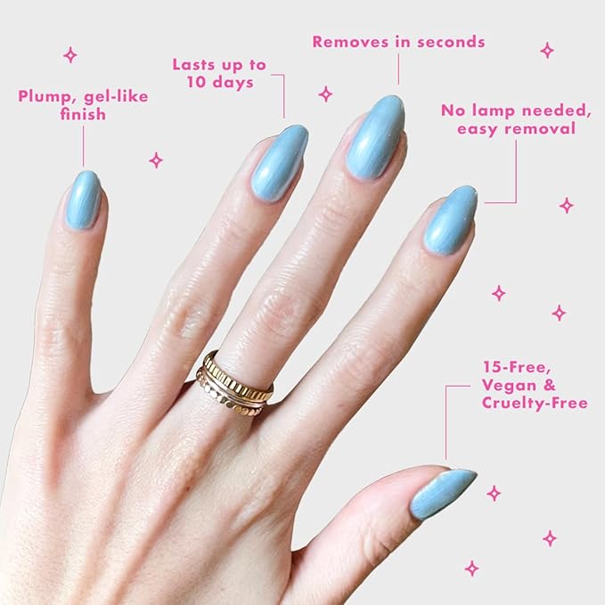 Olive & June Long Lasting Nail Polish | Gel-Like Finish No Lamp Needed | Lasts up to 10 days | Salon-Quality at Home | 15-Free Vegan Cruelty-Free Chip-Resistant Shine |Same Day Next Year Shimmery Blue