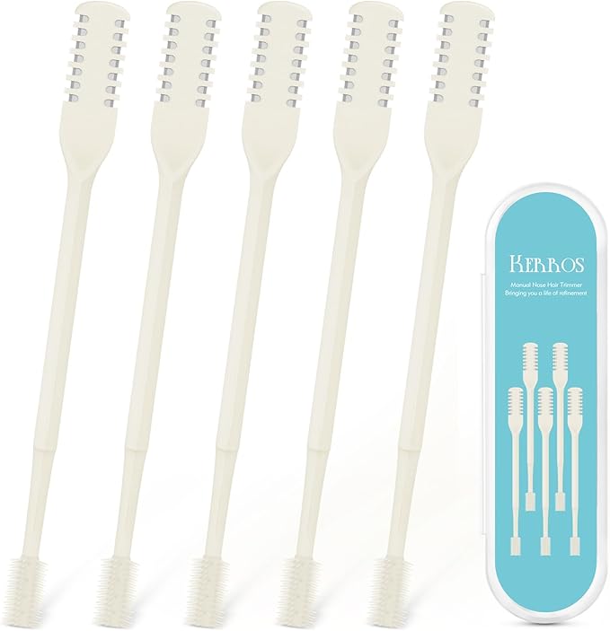 Kerros 5 Pcs Nasal Hair Cutter, Manual Nose Hair Trimmer for Men Women Double Sided Nasal Hair Trimmer 360° Rotating Nose Hair Remover (Cream Yellow)