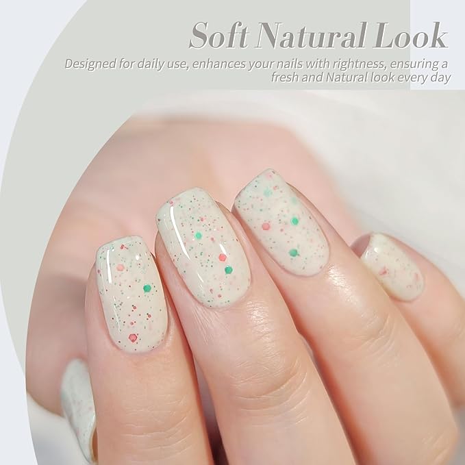 Born Pretty Christmas Jelly Glitter Gel Nail Polish Kit,Milky White Shimmer Reflective Color,Soak Off LED U V Nail Art Gel for Salon-Quality Manicure at Home