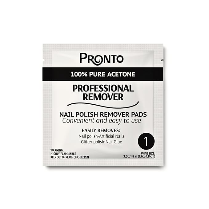 Pronto Acetone Nail Polish Remover Pads, 10 Pcs. Individually Wrapped Acetone Wipes, Pure Acetone Wipes Remover For Salon & Home - Quick Polish Nail Soak Pads