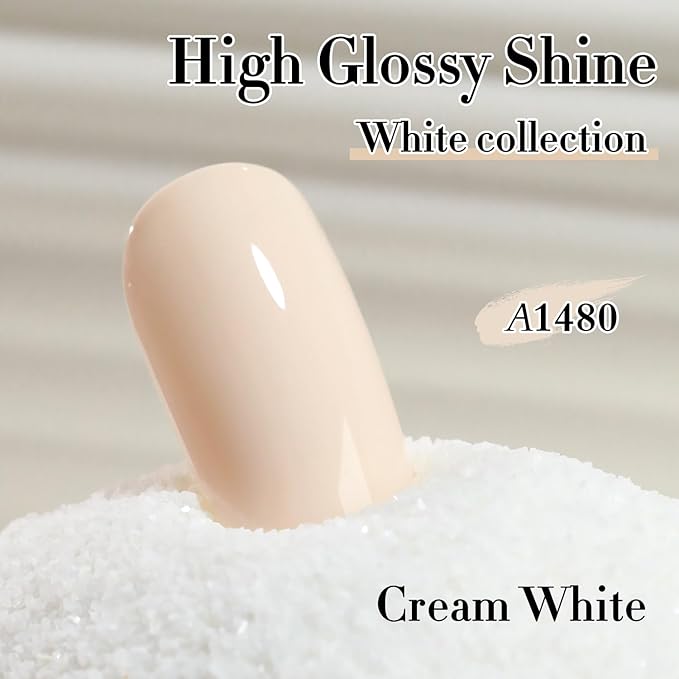 Double Rhythm 15ML Gel Polish Pure Sheer Same Color Same Bottle Soak Off Gel Polish Art Manicure Salon DIY at Home for Women (Cream White-A1480)