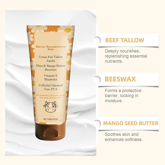 Tallow Glow Balm,Tallow and Honey Balm,with Colloidal Oatmeal,Deep Nourishment to Support Skin's Natural Barrier,Soothes and Replenishes Dry Skin.