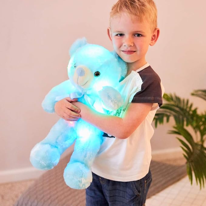 LED Teddy Bears Stuffed Animals, Cute Glow Bear Plush Toys Creative Colorful Luminous Light Up Doll Gifts for Bedroom, Kids, Baby, Valentine,Blue,18 inch