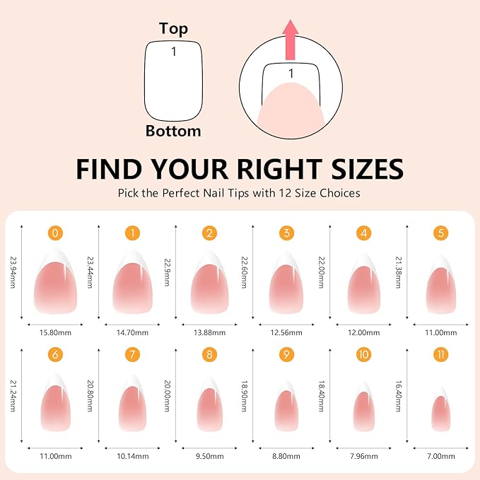 Makartt Press on Nails Kit: Short Gradient & French Glam Coffin Nail Tips in 6 Styles 144PCS, Natural Fit with Adhesive Tabs, Glue, and File, Manicure Set for Home Salon