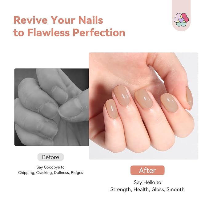 SAVILAND Nail Strengthener: Jelly Nude Nail Growth for Damaged Nails Air Dry Natural Concealer Foundation Polish 15ml Strengthening Polish Repair Weak & Thin Nails Fingernail Nail Care Gifts for Women