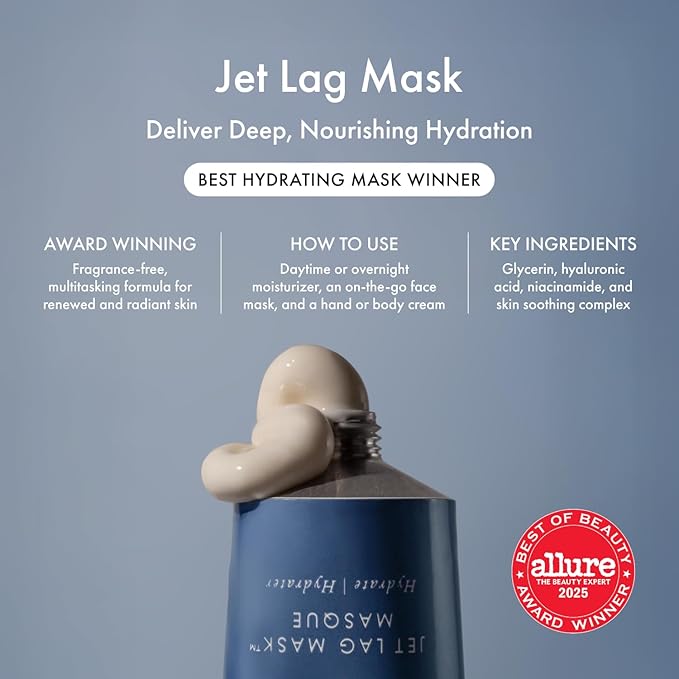 Summer Fridays Jet Lag Mask Mini - Hydrating Face Moisturizer + Mask - Enriched with Hyaluronic Acid, Niacinamide, Glycerin + Antioxidants Helps Nourish Skin for a Renewed + Radiant Complexion (1 Oz)