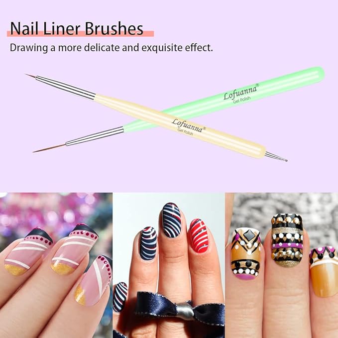 Nail Art Brushes Set Lofuanna 6Pcs Nail Tips Art Design Tools with Poly Extension Gel Brush, Nail Polish Brush, Carved Brush, Art Liner Brush and Dotting Pen, Acrylic Nail Brushes, Painting Drawing