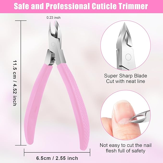 Diesisa Cuticle Trimmer - Jaw Extremely Sharp - Cuticle Clippers for Nails with Silicone handle - Non-Slip - Professional Cuticle Cutter, Dead Skin Remover Stainless Cuticle Remover Tool-Pink