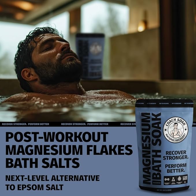 Coach Soak Recovery Bath Soak - Alternative to Epsom Salt Bath Soak - Fast-Absorbing Pure Magnesium Flakes & Dead Sea Salt with 21 Minerals, Bath Salts & Essential Oils - 3 lb, Unscented