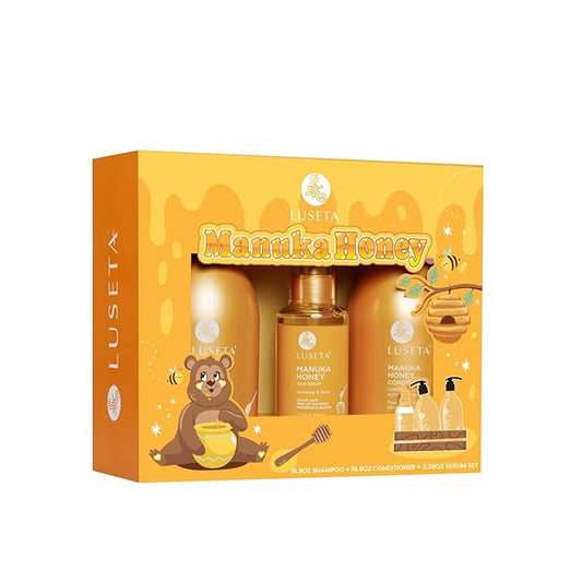Luseta Manuka Honey Trio Hair Care Set Moisturizing Shampoo and Conditioner Set and Hair Serum Intense Hydration for Dry Hair For Ultimate Shine & Softness