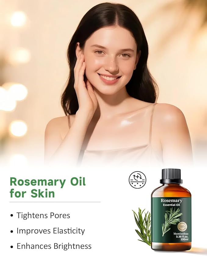 Rosemary Essential Oil Pure Mumianhua Natural Rosemary Oil for Diffuser, Aromatherapy, Cleansing, Scalp,Hair, Skin, Soap Making 3.38 Fl Oz