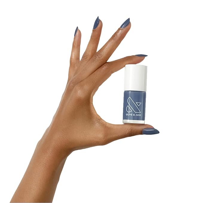 Olive & June Long Lasting Nail Polish | Gel-Like Finish No Lamp Needed | Lasts up to 10 days |Salon-Quality Color at Home |15-Free Vegan Cruelty-Free Chip-Resistant Shine |Social Studies Gunmetal Blue