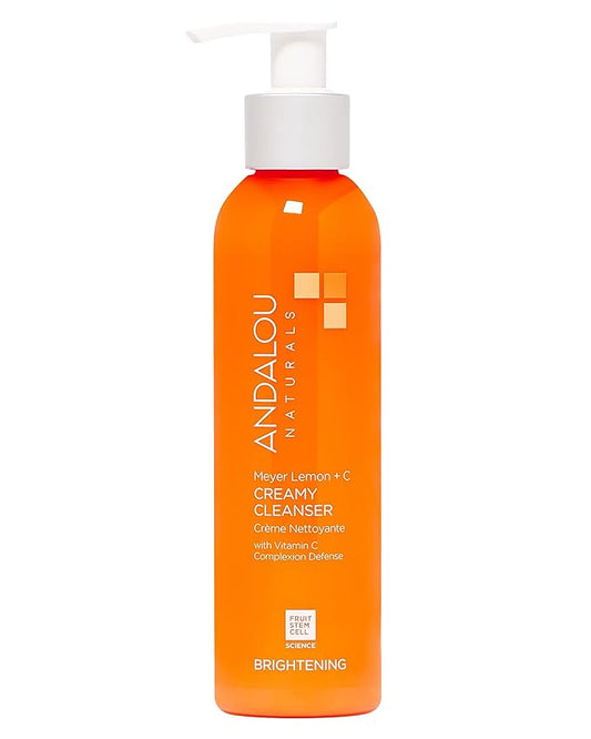 Andalou Naturals Brightening Meyer Lemon + Vitamin C Creamy Cleanser | Gentle Face Wash to Even Tone & Boost Glow | Aloe Vera & Natural Ingredients | For Dull Skin | 6 oz