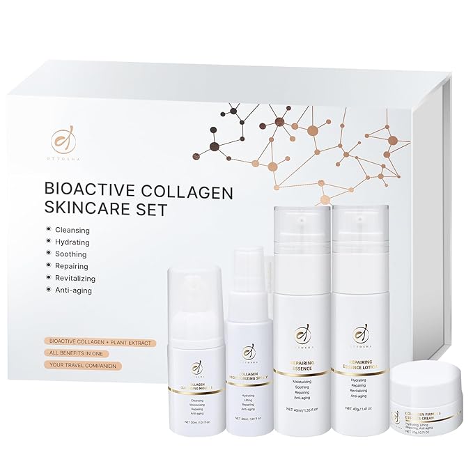 Bioactive Collagen Skincare Kit All In One for Travel Cleaning,Hydrating,Soothing,Repairing,Revitalizing,Anti-aging