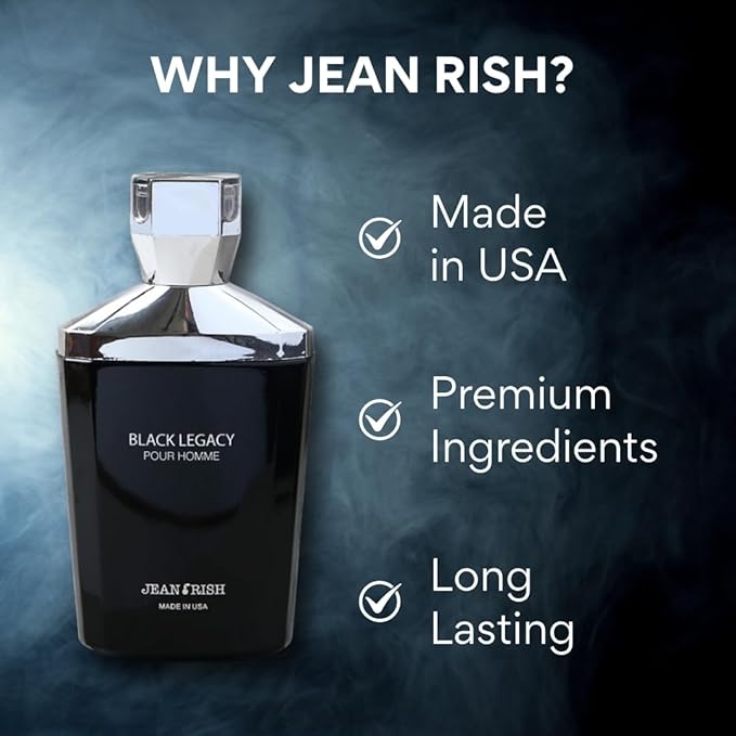 Jean Rish Black Legacy Pour Homme Eau De Toilette for Men (3.4 Fl Oz / 100ml) with Sandalwood, Lavender & Bergamot Notes - Long Lasting and Luxury Fragrance
