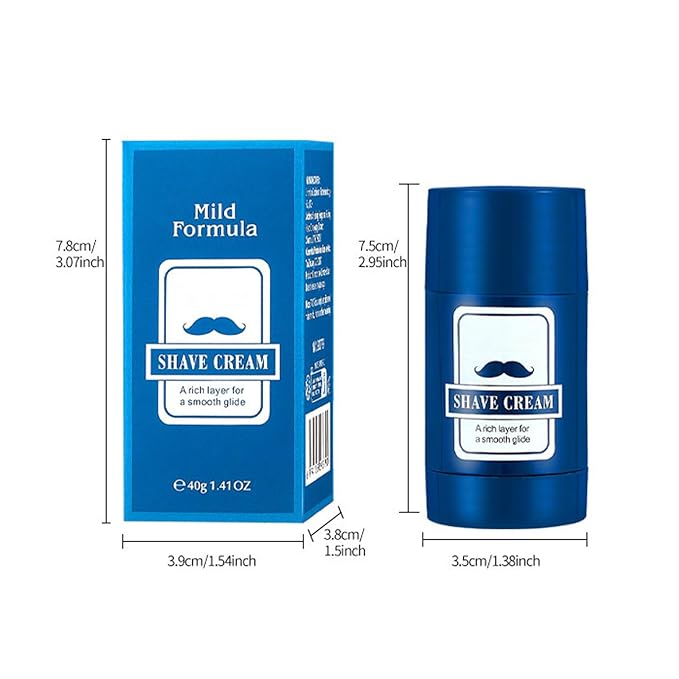Shaving Cream - 40g Hydrating Shaving Cream, 2-in-1 Smooth Shave Balm Stick for Beard Grooming, Facial Hair Removal, Moisturizing and Gentle Formula for Sensitive Skin