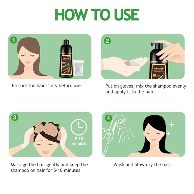 Black Tea Hair Dye, Hair Dye Shampoo 3 in 1 for Men Women, Instant Shampoo Color for Gray Hair Coverage, Root Touch Up Easy To Use Semi -Permanent Hair Dye 16.9 Fl Oz (Black tea)