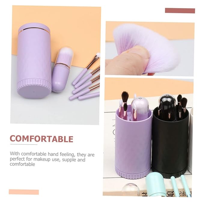 STOBAZA Portable Makeup Brush with Handles Dense Soft Bristles and Built Mirror Compact Case for Loose Powder Eyeshadow Highlight Wear-resistant Cosmetic Brushes for Travel and Daily Use