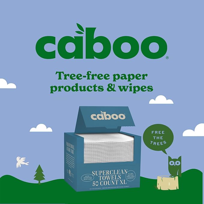 Caboo Bamboo Disposable Face Towels – 50 Soft, Lint-Free Towels (10x11.5”) | Biodegradable, Eco-Friendly & Extra Large | Gentle Alternative to Makeup Wipes or Washcloths