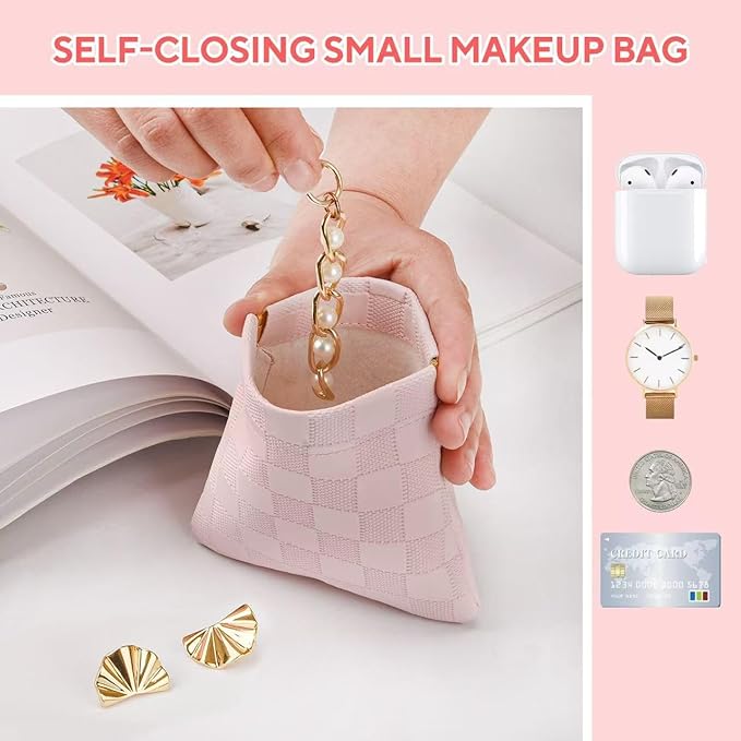 3PCS Small Makeup Bag for Purse，Waterproof Leather Portable Mini Makeup Bag,Snap Closure Organizer Pouch for Coin Cards Jewelry Lipstick Cosmetic Accessories，Small Travel Kit Storage Pouch